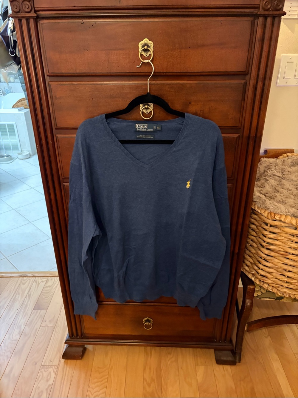 Polo by Ralph Lauren Navy V-Neck Sweater with Yellow Pony XL